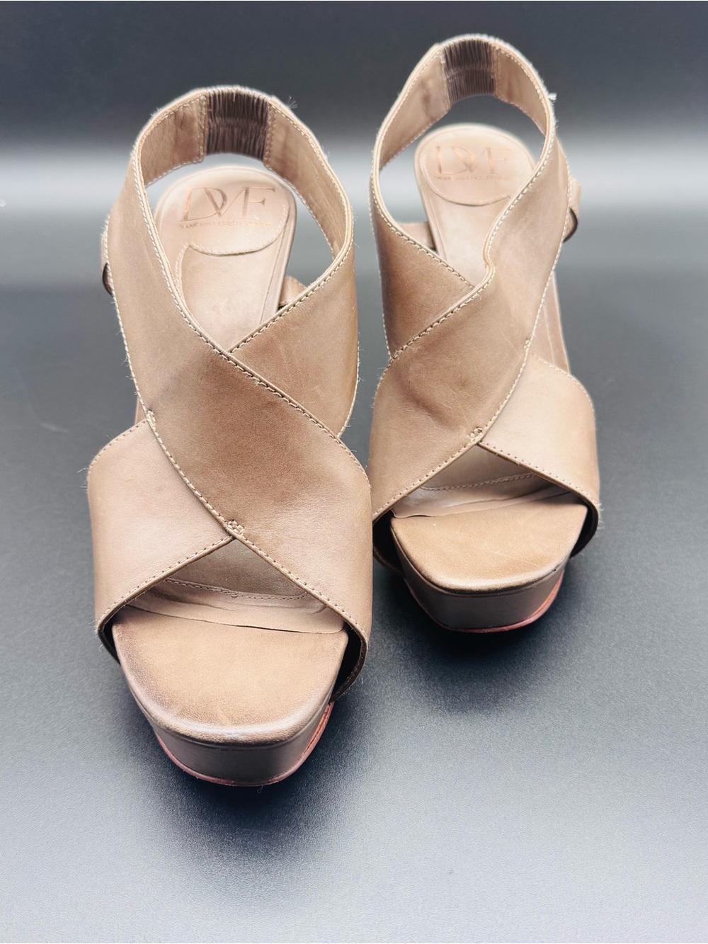 Diane Von Furstenberg Taupe Crisscross Platform Heels